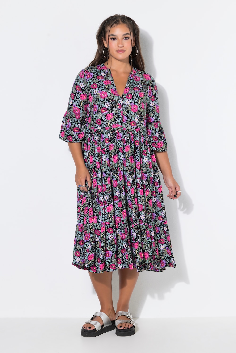 Midikjole, A-facon, blomstermønster