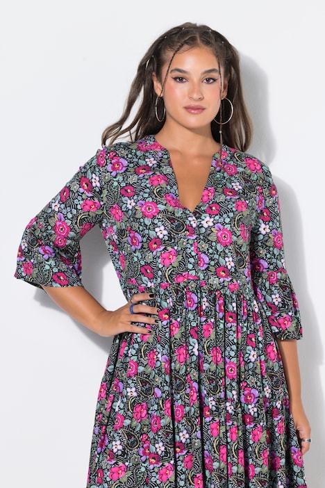 Midikleid, A-Line, Flower-Muster