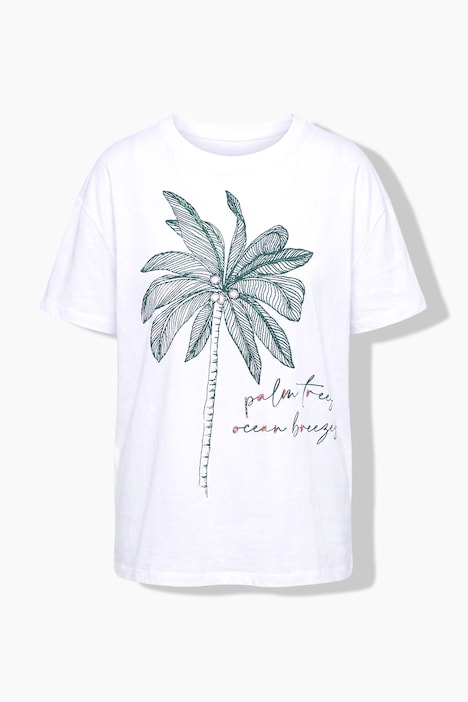 T-Shirt, Boxy Fit, Pailletten, Palmen-Motiv