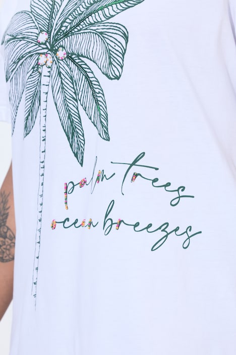 T-Shirt, Boxy Fit, Pailletten, Palmen-Motiv