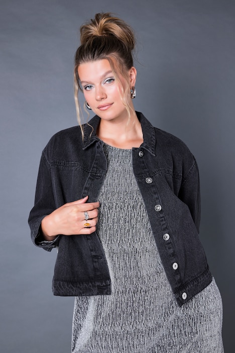 Jeansjacke, Boxy Shape, Glitzerfransen
