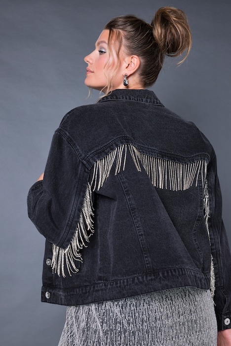 Jeansjacke, Boxy Shape, Glitzerfransen