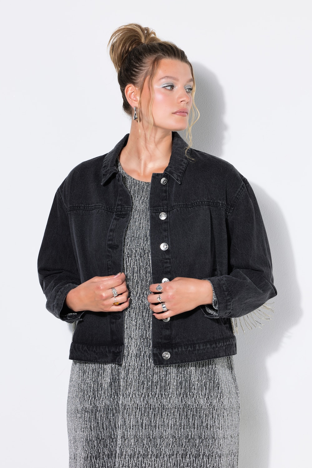 Jeansjacke, Boxy Shape, Glitzerfransen