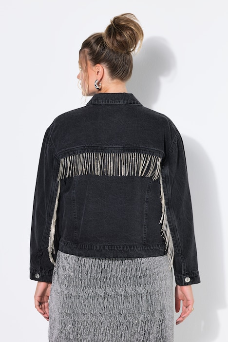 Jeansjacke, Boxy Shape, Glitzerfransen