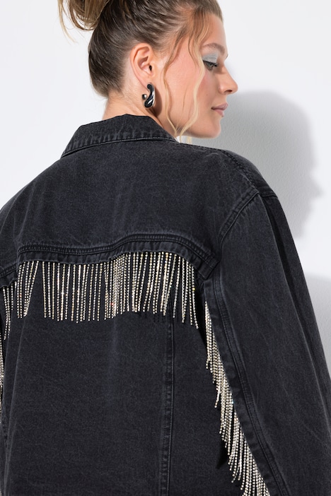 Jeansjacke, Boxy Shape, Glitzerfransen