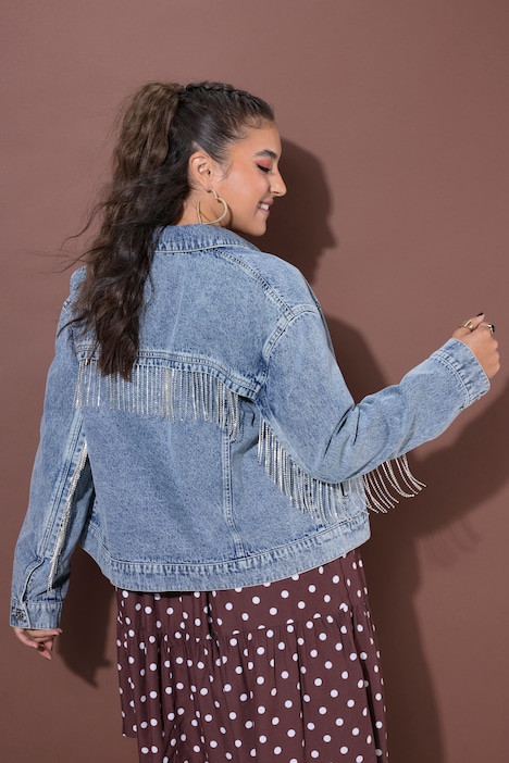 Jeansjacke, Boxy Shape, Ärmel mit Glitzerfransen