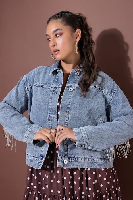 Jeansjacke, Boxy Shape, Ärmel mit Glitzerfransen