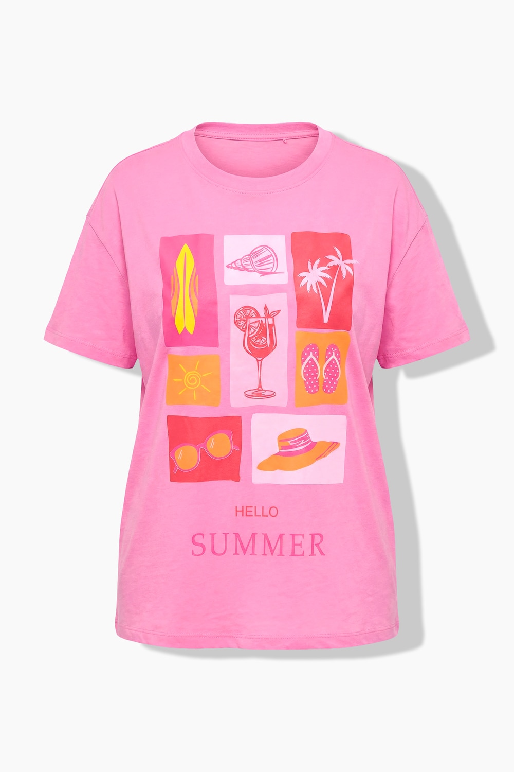 Stora storlekar T-shirt i boxig modell med sommarmotiv och kort ärm, Dam, rosa, storlek: 58, Bomull, Angel of Style
