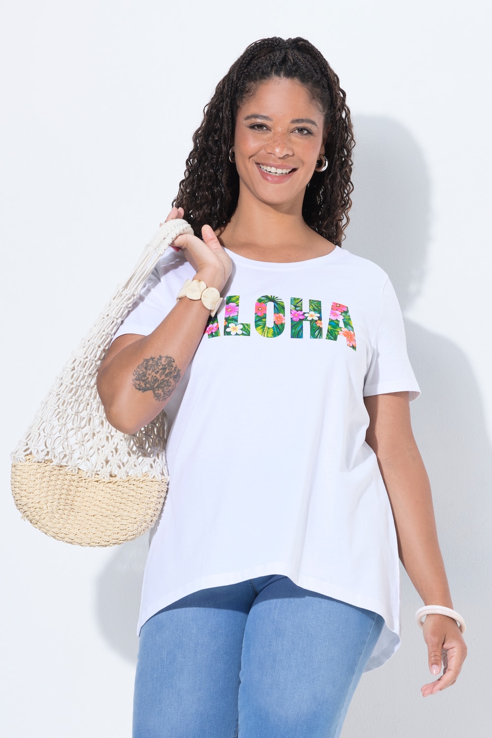 T-shirt, A-lijn, Aloha-tekst, korte mouw