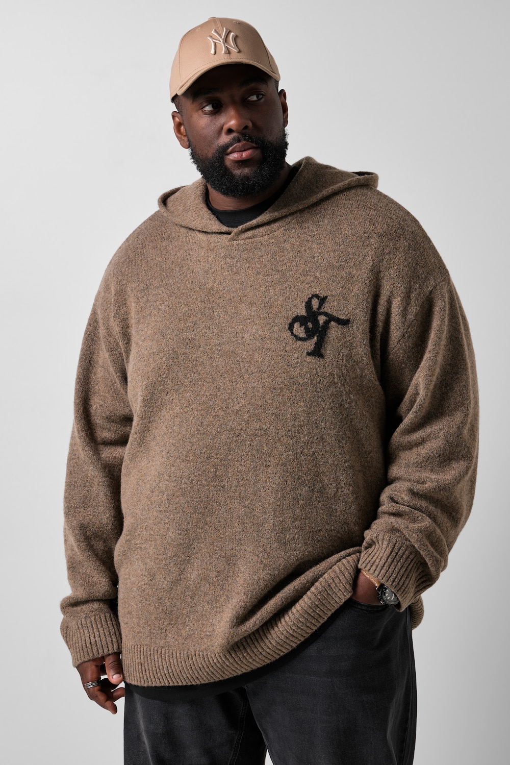 Strickhoodie, lässige Passform, Kapuzenpullover, Wollmix, bis 8 XL