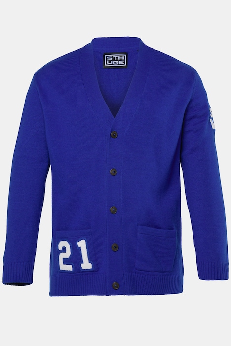 Strickjacke, Collegejacke, Wolloptik-Strick, Badges, bis 8 XL