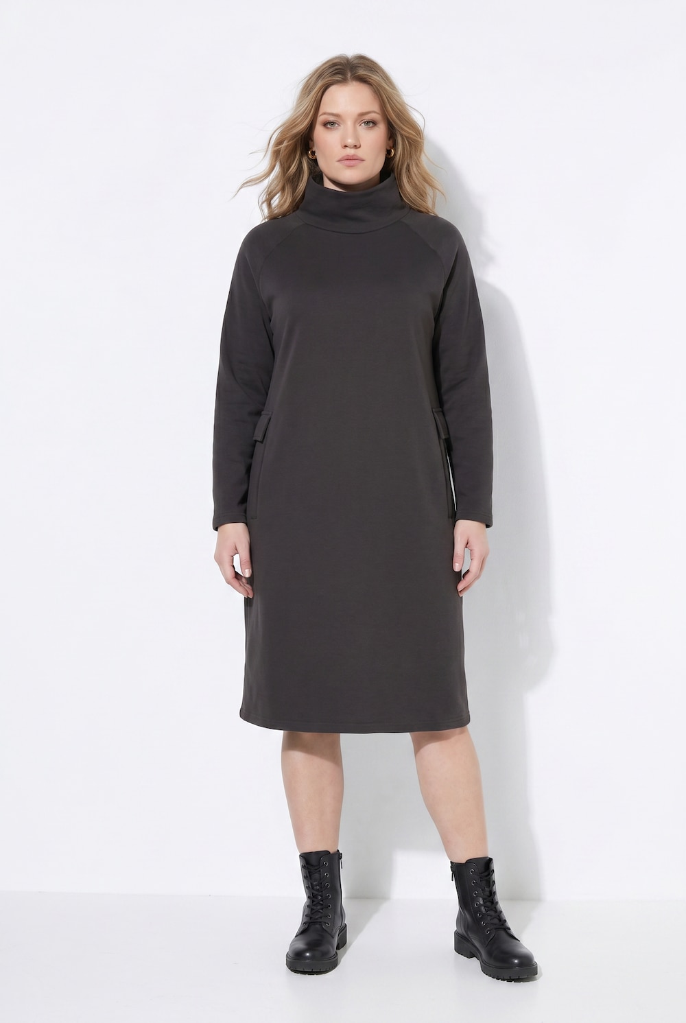 Midi-Sweatkleid, Taschen, Stehkragen, Langarm