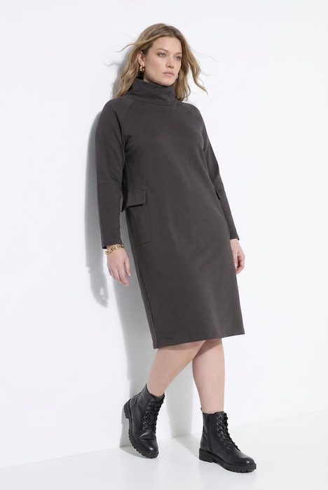 Midi-Sweatkleid, Taschen, Stehkragen, Langarm