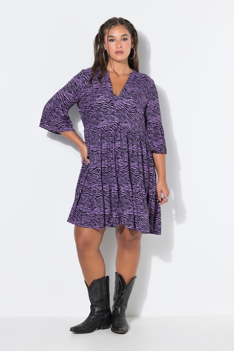 Kleid, kurze A-Line, Zebra, 3/4-Statement-Ärmel
