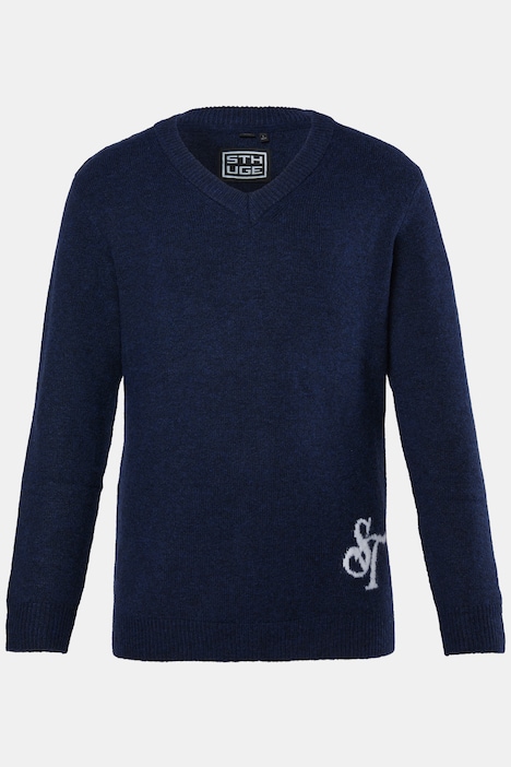 Pullover, Grobstrick, Wollmix, V-Ausschnitt, bis 8 XL