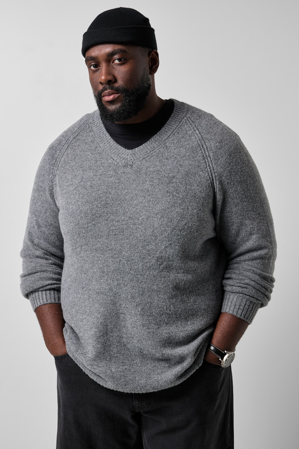 Pullover, Grobstrick, Wollmix, V-Ausschnitt, bis 8 XL