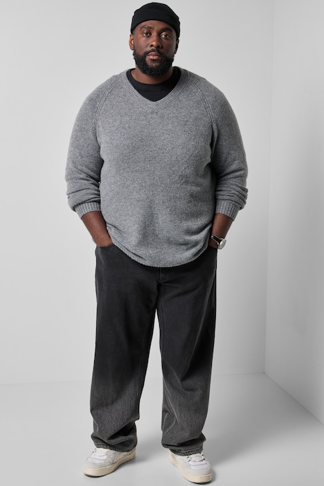 Pullover, Grobstrick, Wollmix, V-Ausschnitt, bis 8 XL
