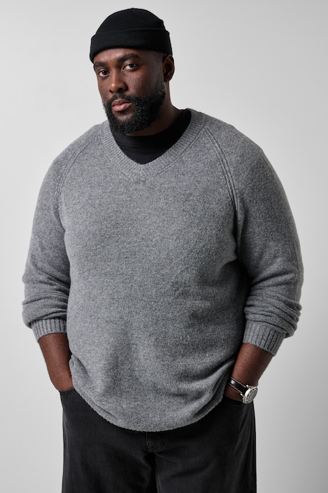 Pullover, Grobstrick, Wollmix, V-Ausschnitt, bis 8 XL