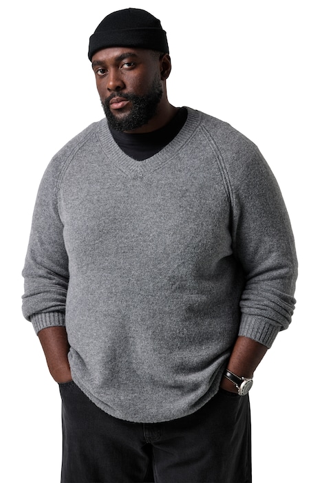 Pullover, Grobstrick, Wollmix, V-Ausschnitt, bis 8 XL