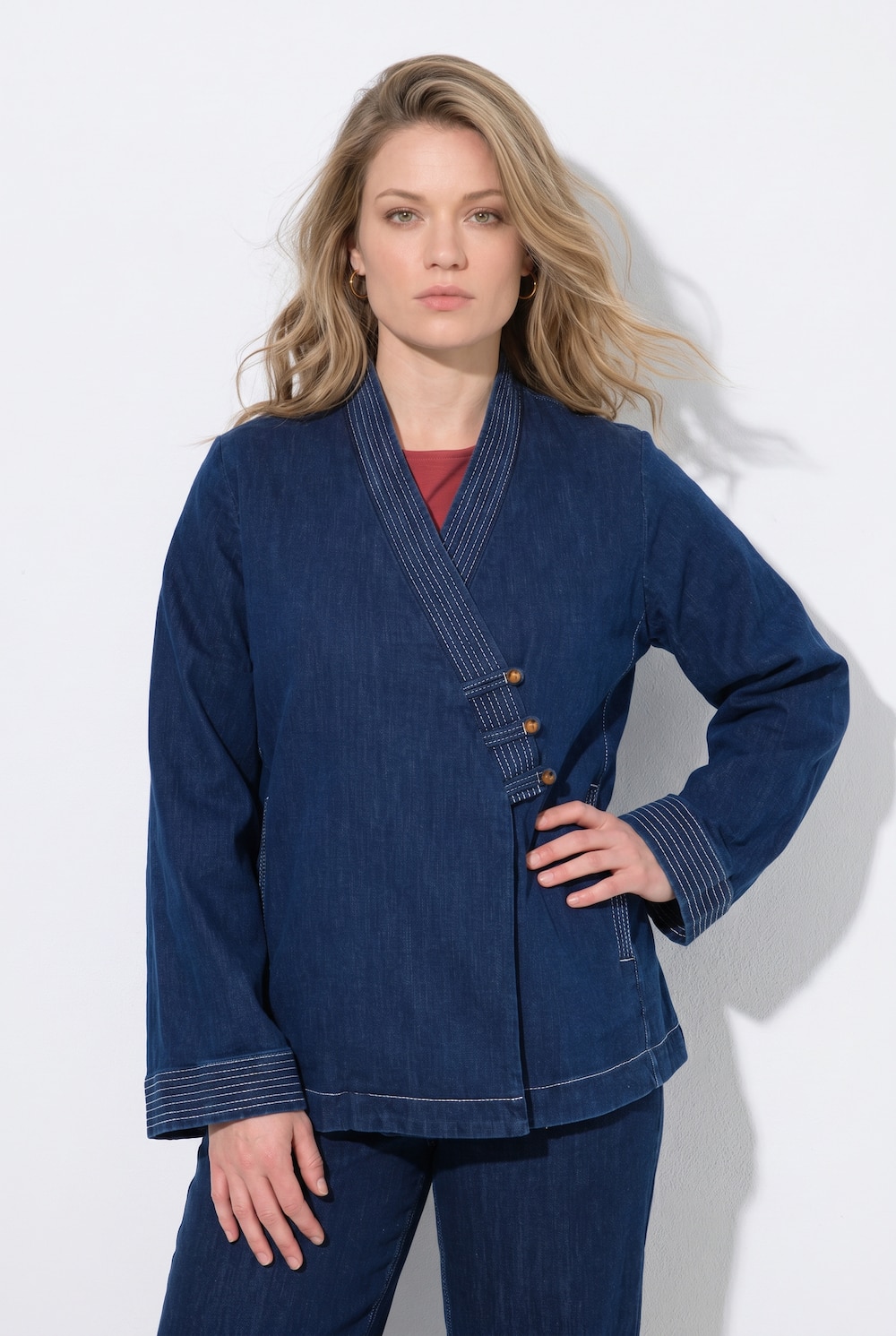 Jeansjacke, A-Linie, Schalkragen, Kimono-Stil