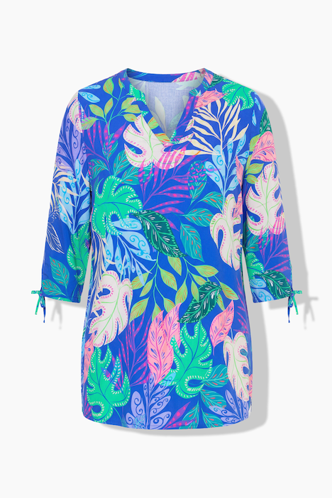 Tuniek, A-lijn, junglebladpatroon, 3/4 mouwen
