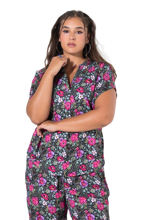Blusenshirt, oversized, Flowers