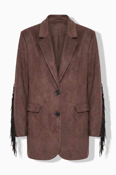 Blazer, oversized, Velours, Fakeleder, Ärmelfransen