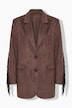 Blazer, oversized, Velours, Fakeleder, Ärmelfransen