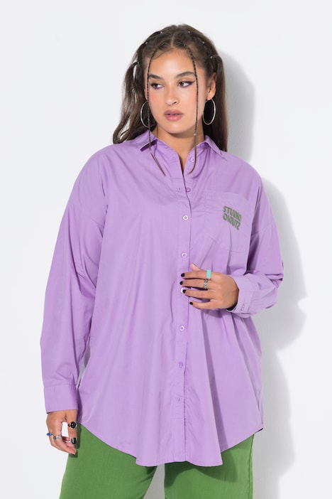 Chemisier oversized avec broderie sur la poche chemise