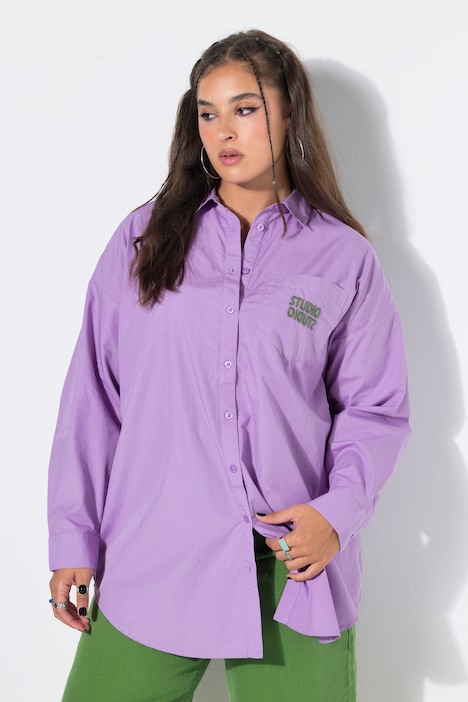 Chemisier oversized avec broderie sur la poche chemise