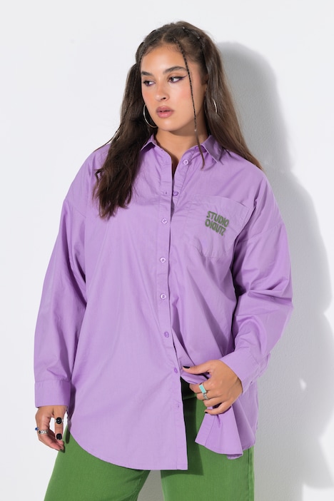Chemisier oversized avec broderie sur la poche chemise