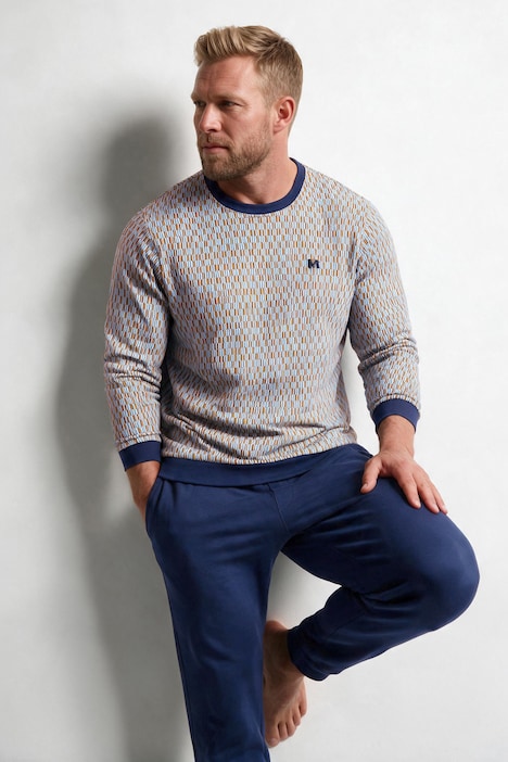 Schlafanzug, Zweiteiler, Bauchfit, Allover-Muster, Langarm, bis 8 XL