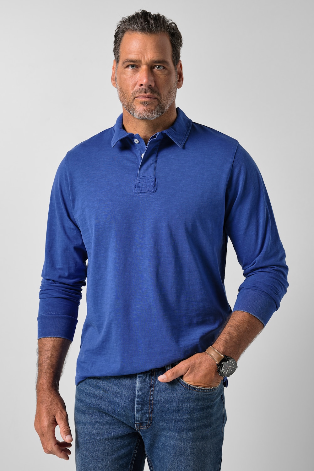 Langarm-Poloshirt, Heavy Jersey, Vintage Look, bis 8 XL