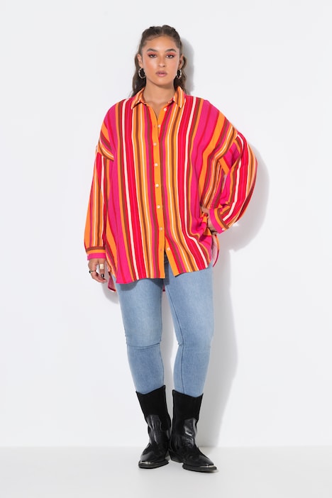 Bluse, Oversize Shape, Musselin, Streifen