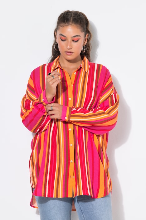 Bluse, Oversize Shape, Musselin, Streifen