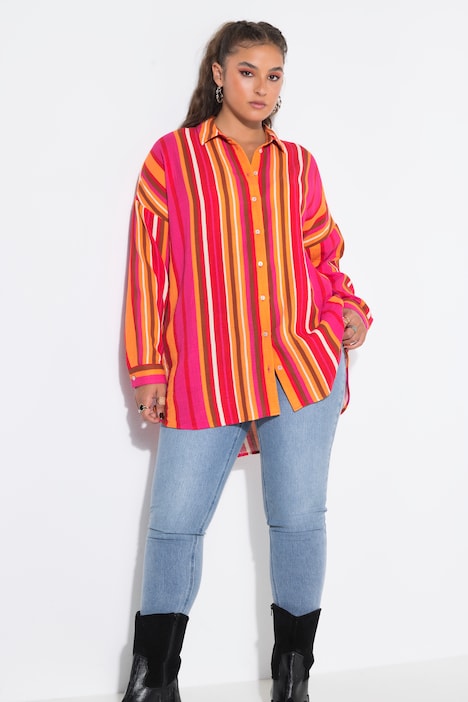Bluse, Oversize Shape, Musselin, Streifen