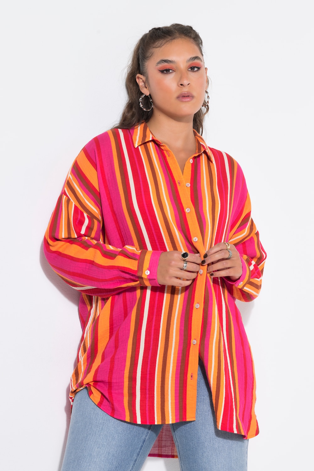 Bluse, Oversize Shape, Musselin, Streifen