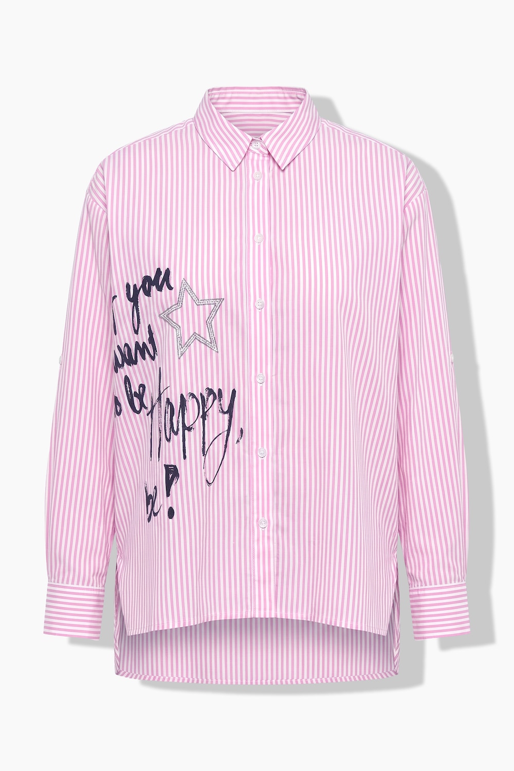Stora storlekar Randig blus i oversized modell med text och dekornitstjärna, Dam, rosa, storlek: 56, Bomull, Angel of Style