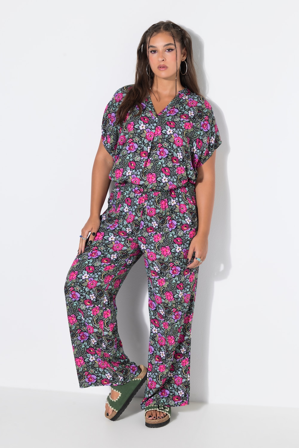 Palazzohose, wide Legs, Flowers