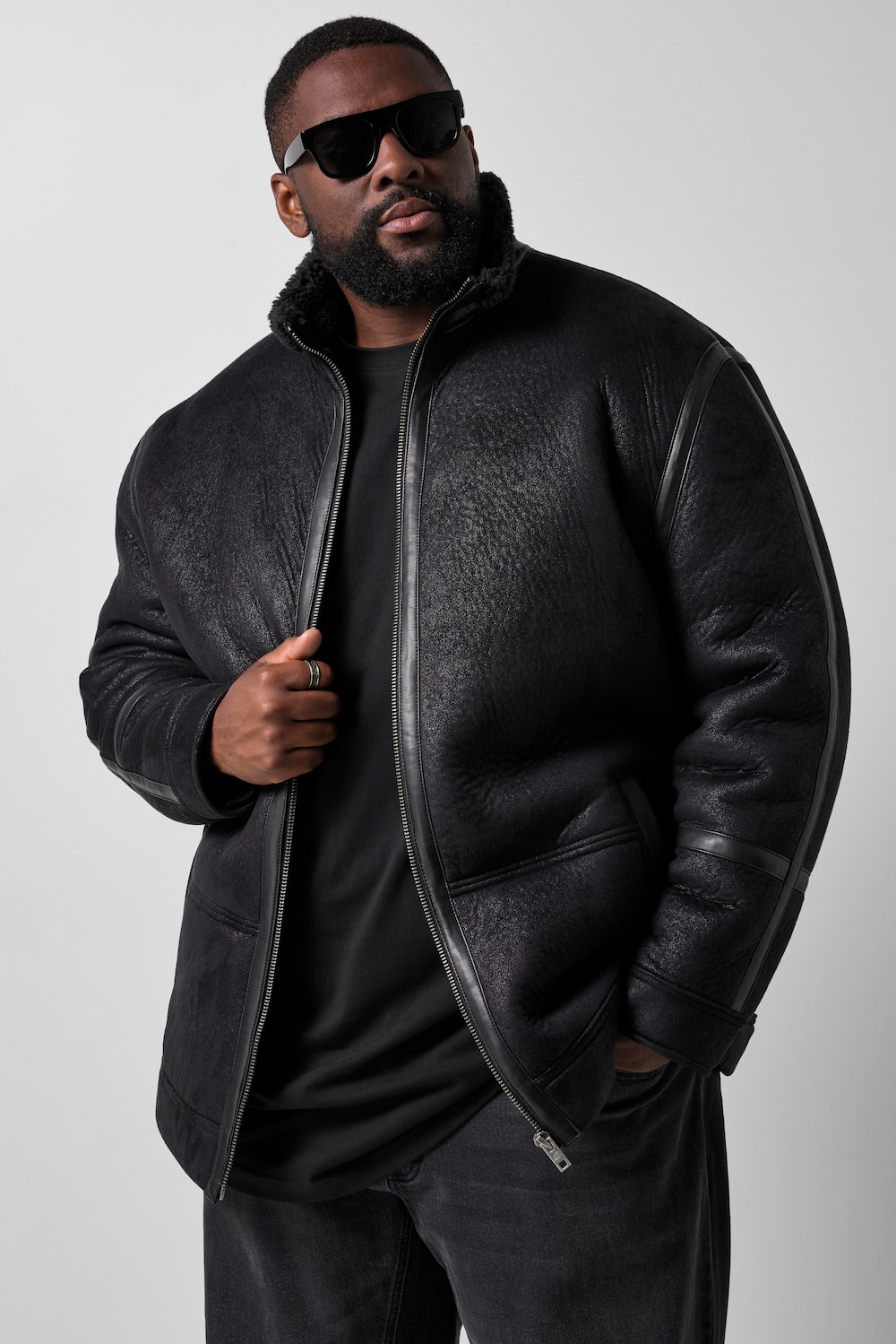 Lederoptik-Jacke, vegan, lässige Passform, Stehkragen, bis 8 XL