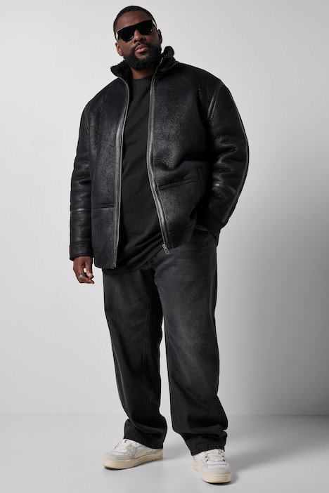 Lederoptik-Jacke, vegan, lässige Passform, Stehkragen, bis 8 XL