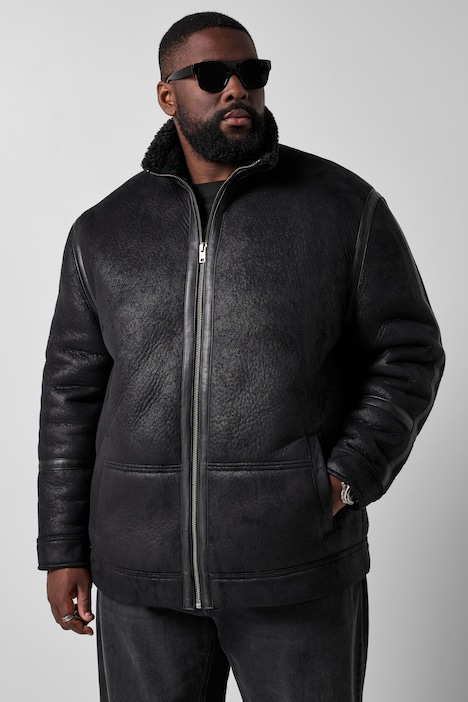 Lederoptik-Jacke, vegan, lässige Passform, Stehkragen, bis 8 XL