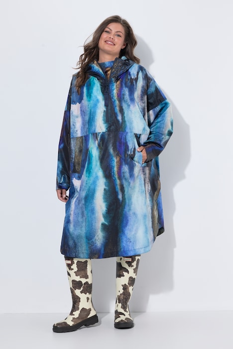Functionele regencape, unisex, print, capuchon