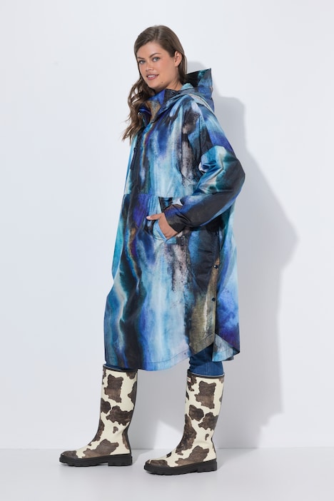Functionele regencape, unisex, print, capuchon