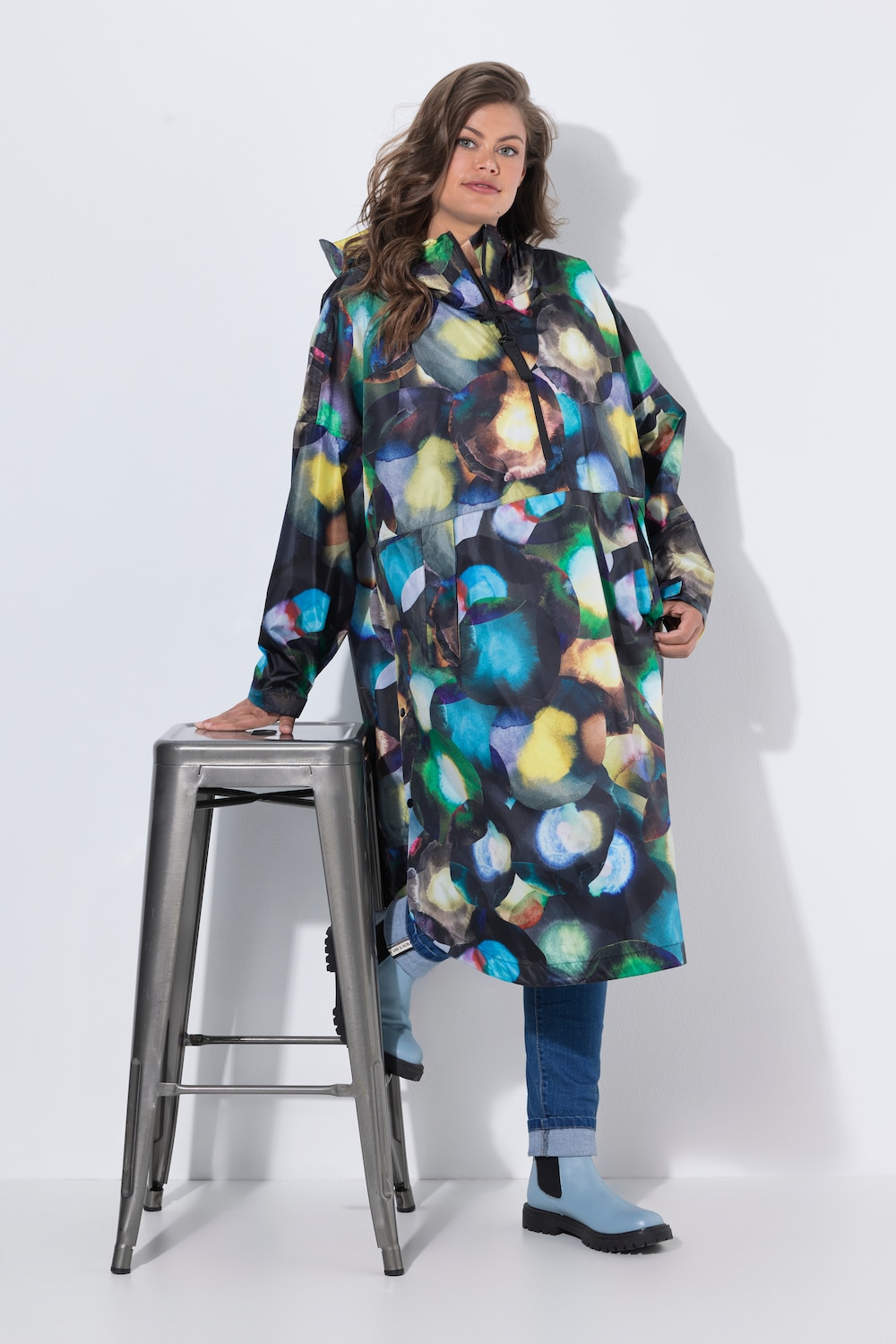 Functionele regencape, unisex, print, capuchon