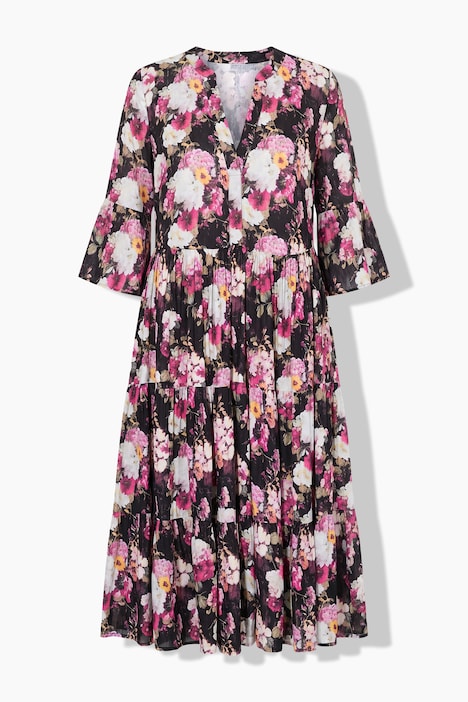 Midi-jurk, A-lijn, hortensia's