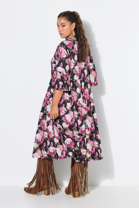 Midi-jurk, A-lijn, hortensia's