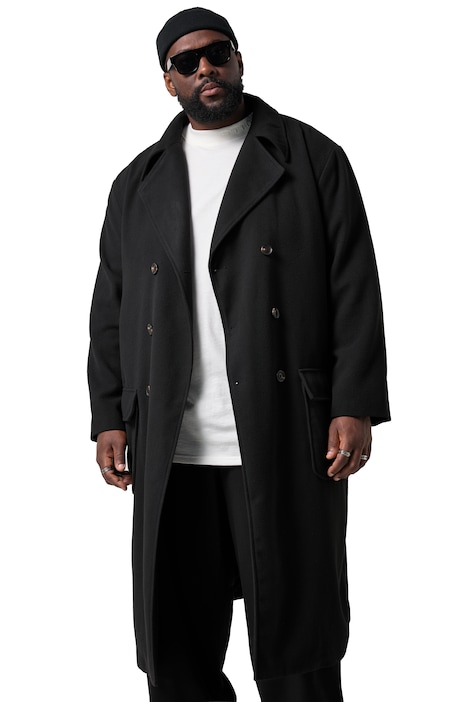 Vlněný směsový kabát, dvouřadý, límec s klopami, až 8 XL