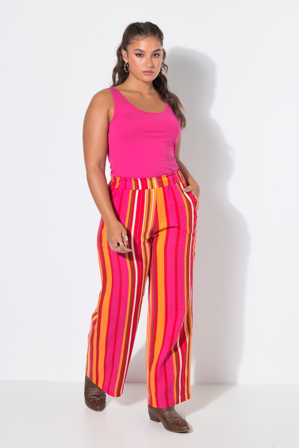 Hose, wide Legs, Musselin, Streifen