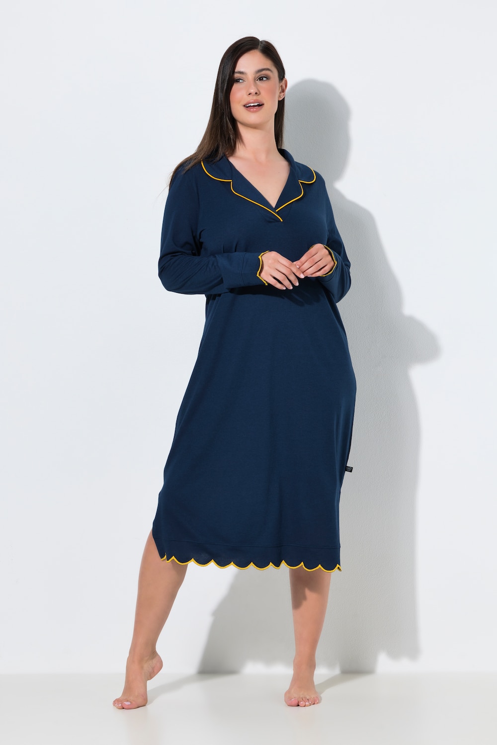 Nachthemd, Pyjama-Stil, Reverskragen, Langarm, Modalmix